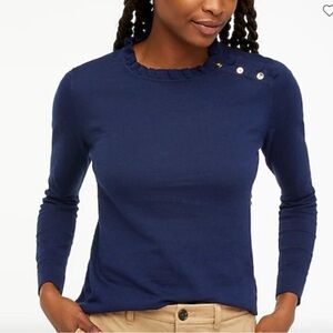 J. Crew Factory Cotton Ruffle Sweater with buttons Color Antique Navy Size XS